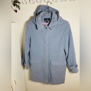 London Fog Dusty Blue Wool Hooded Coat
